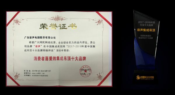 吊頂品牌榮譽|容聲蟬聯(lián)消費者喜愛的集成吊頂十大品牌獎項 吊頂品牌榮譽|容聲蟬聯(lián)消費者喜愛的集成吊頂十大品牌獎項