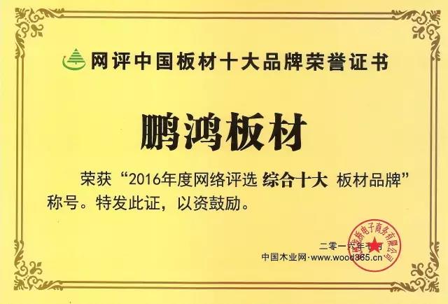 鵬鴻實力再獲肯定,蟬聯木業網2017年度“生態板十大品牌” 鵬鴻實力再獲肯定,蟬聯木業網2017年度“生態板十大品牌”