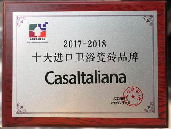 品牌榮譽|CasaItaliana榮膺“2018十大進口瓷磚品牌”